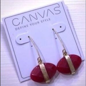 2 /$10- GOLDTONE BURGUNDY JADE THREADER EARRINGS